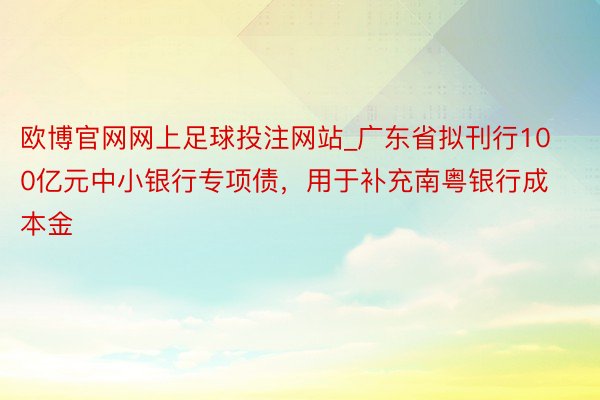 欧博官网网上足球投注网站_广东省拟刊行100亿元中小银行专项债，用于补充南粤银行成本金