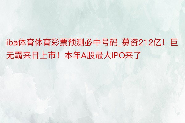 iba体育体育彩票预测必中号码_募资212亿！巨无霸来日上市！本年A股最大IPO来了