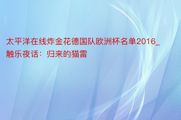 太平洋在线炸金花德国队欧洲杯名单2016_触乐夜话：归来的猫雷
