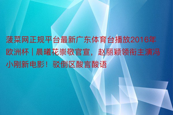 菠菜网正规平台最新广东体育台播放2016年欧洲杯 | 晨曦花崇敬官宣，赵丽颖领衔主演冯小刚新电影！驳倒区酸言酸语